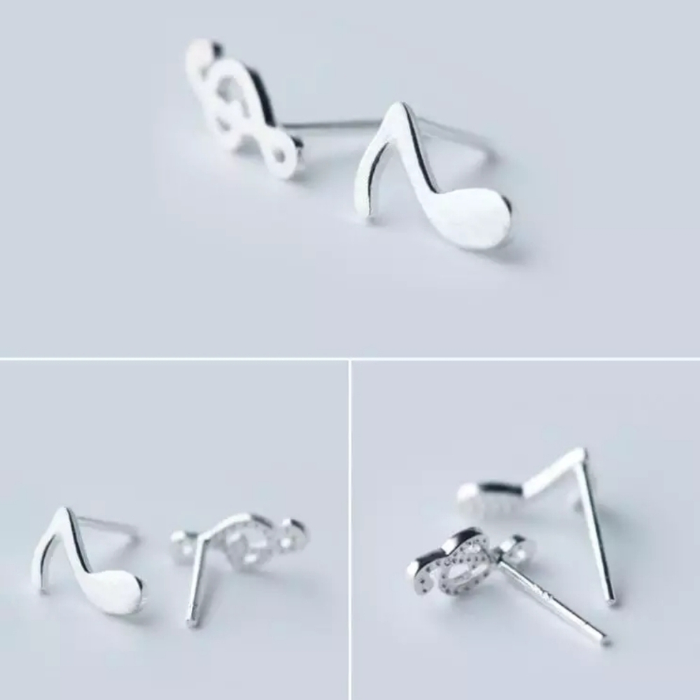 NEW 925 Sterling‎ Silver Assymetric Music Stud Earrings